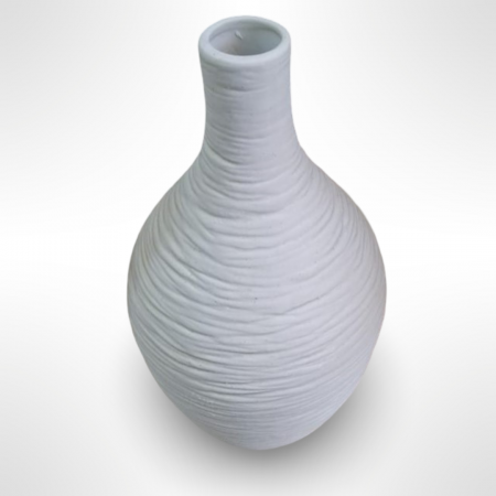 فازة / مزهرية - حامل زهور بوهيمي سيراميك شكل جرة ابيض مدور محزز مقاس 23.6 × 12.7 سم